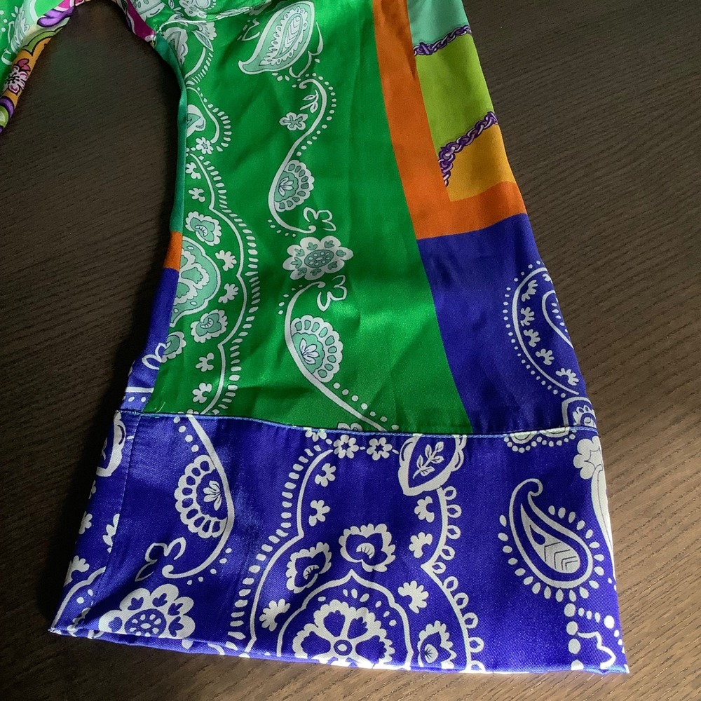 ZARA Womens Patchwork Scarf Print Satin Shirt Multi Color Paisley XL Crop Tie Fr - Picture 5 of 14
